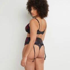 SERRE-TAILLE TULLE BRODE MULTICO NOIR -Triumph Soldes 20006600 D