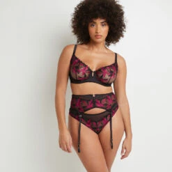 SERRE-TAILLE TULLE BRODE MULTICO NOIR