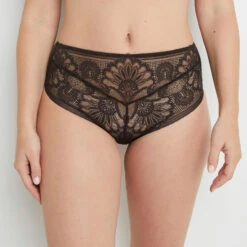 CULOTTE TAILLE HAUTE DENTELLE MARRON