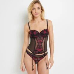 GUEPIERE TULLE BRODE MULTICO NOIR