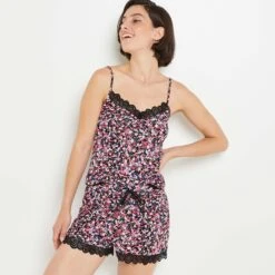 SHORT VISCOSE NOIR/ROSE