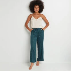 PANTALON PALAZZO VISCOSE VERT